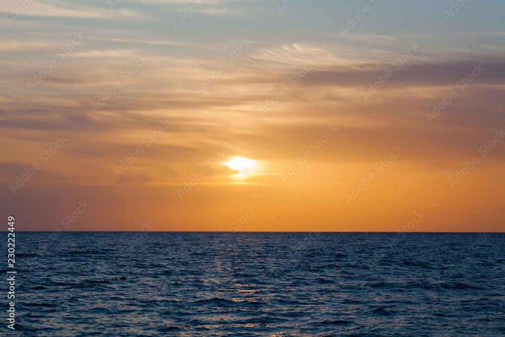 Sunset landscape ocean sea Sun and horizon