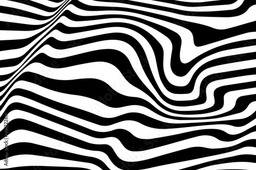 Black and white wave stripe optical abstract design. Vector background. curved lines