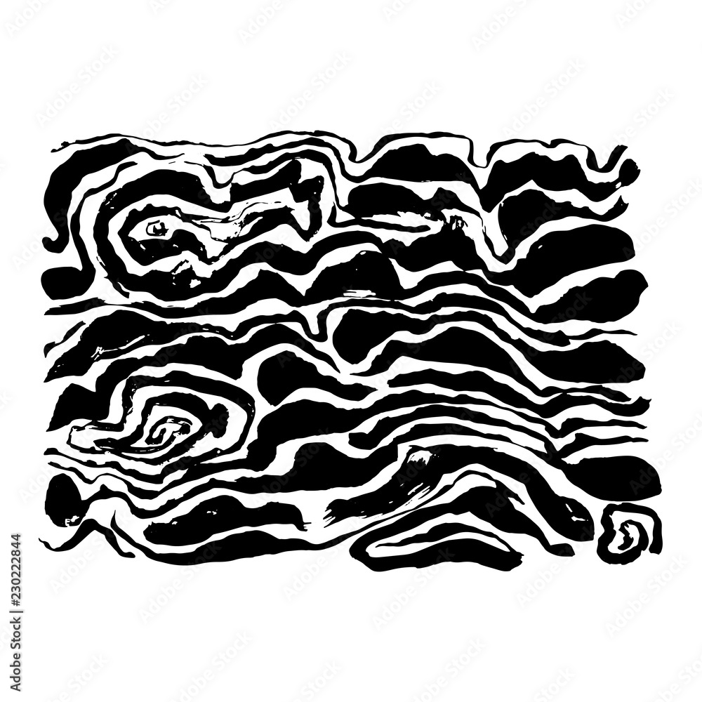 Fototapeta premium Brush painted wave pattern. Black and white stripes grunge background.