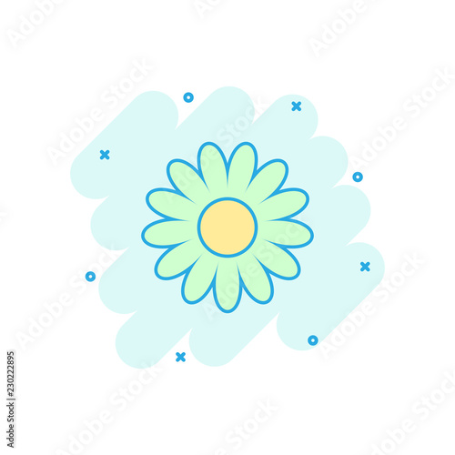 Vector cartoon chamomile flower icon in comic style. Daisy concept illustration pictogram. Camomile business splash effect concept.