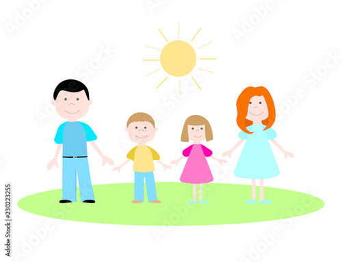 Happy family with two children. Dad  mom  little boy and girl. Vector illustration.