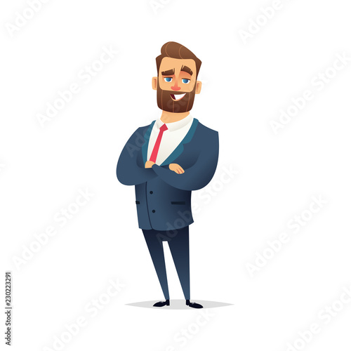Charming bearded business man character cartoon modern flat design.
