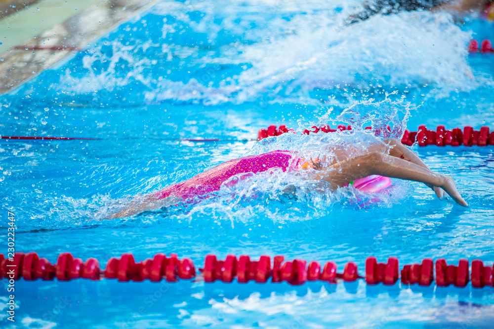 Swimmer athlete starting backstroke competition backstroke competition