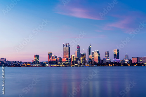 The Perth City skyline during a beautiful sunset. Perth  Western Australia  Australia. 
