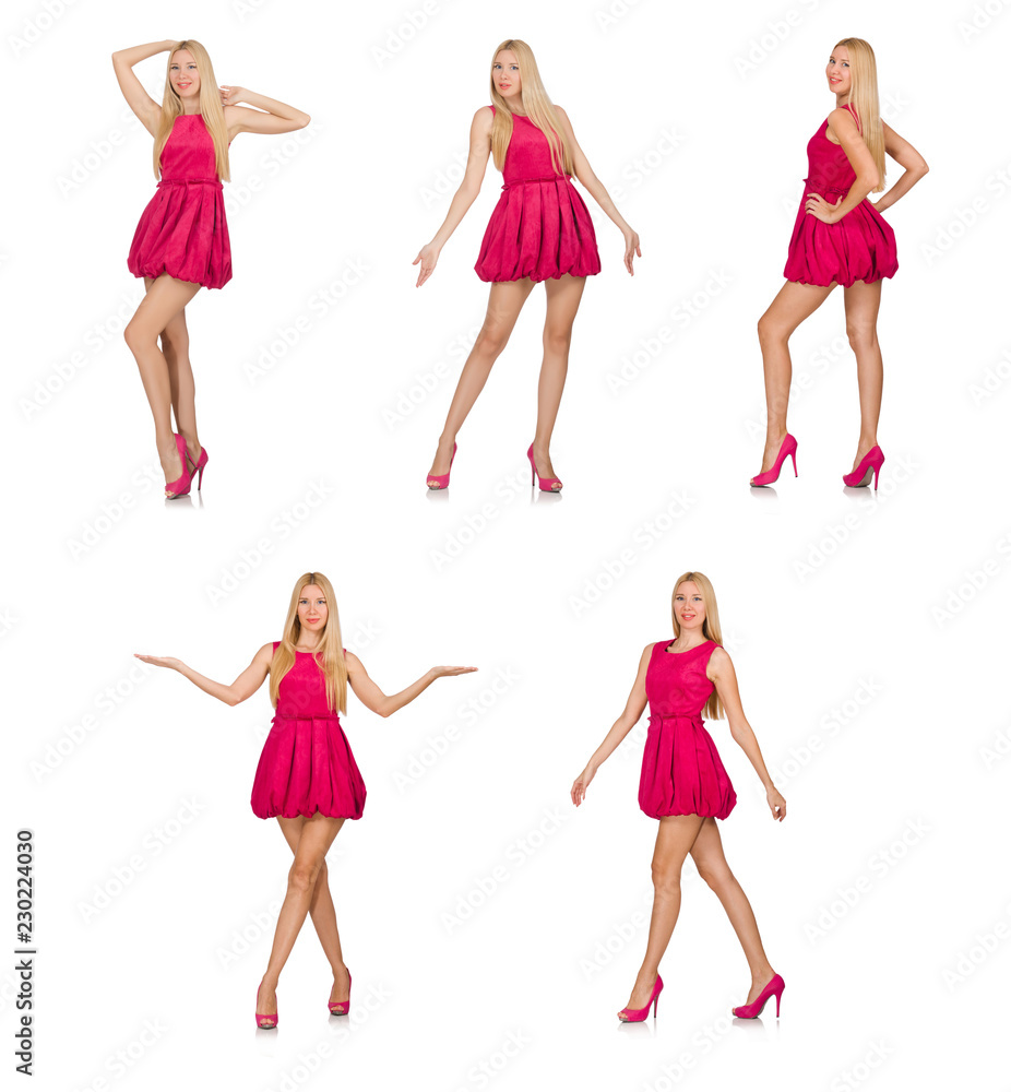 Young woman in pink dress isolated on white Young woman in pink dress isolated on white