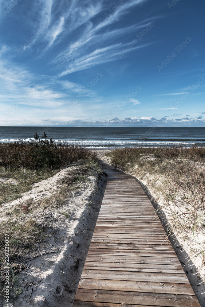 Wooden path to Baltic sea.