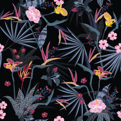 Deken met foto Tropische bloemen patronen vector seamless beautiful artistic bright tropical pattern with exotic forest.  © MSNTY_STUDIOX