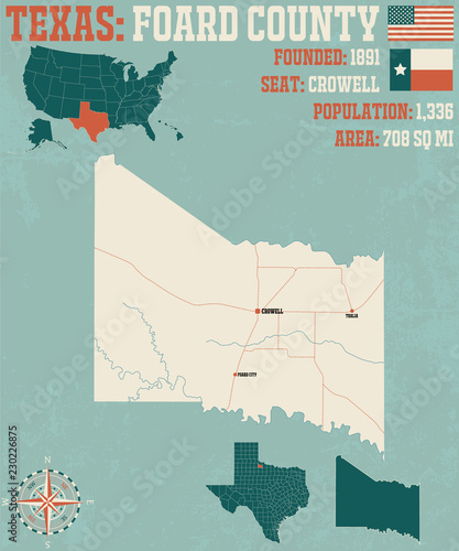 Detailed map of Foard county in Texas, USA photo