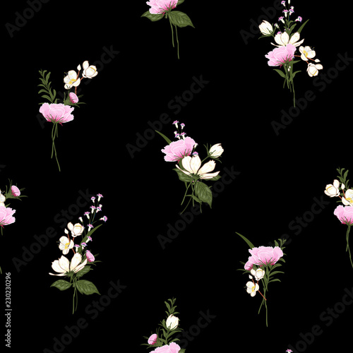 Fototapeta Naklejka Na Ścianę i Meble -  Trendy  Floral pattern in the many kind of flowers. Botanical  Motifs scattered random. Seamless vector texture  for fashion prints