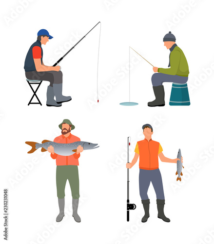 Sitting and Standing Fishermen Colorful Poster