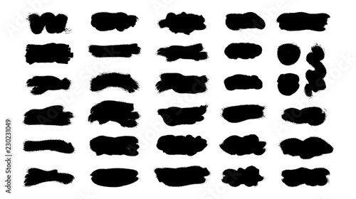 Set of black grunge hand paint  stripes  ink brush strokes  hand drawn texture painted brushes  lines isolated on white background.