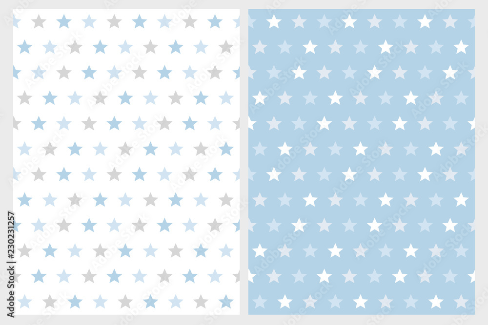 Abstract Star Vector Patterns. White, Light Gray and Blue Stars. White and Blue Background. Simple Geometric Pastel Color Design. Abstract Star Vector Patterns. White, Light Gray and Blue Stars. White and Blue Background. Simple Geometric Pastel Color Design.