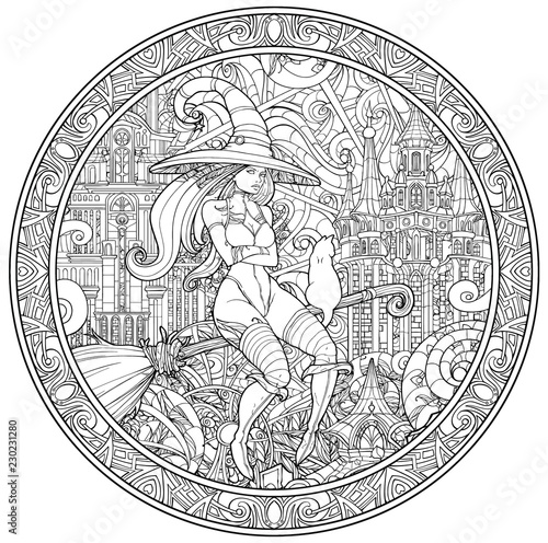 Sexy witch flying on a broomstick