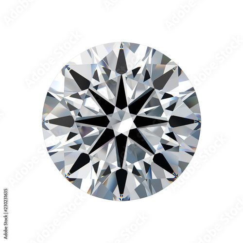 Hearts and arrows cut diamond isolated on white background. 3D illustration