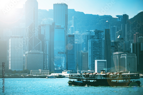 Canvas Print Hong Kong City View against sun ray