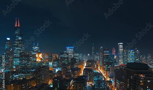 Downtown chicago cityscape skyscrapers skyline at night photo