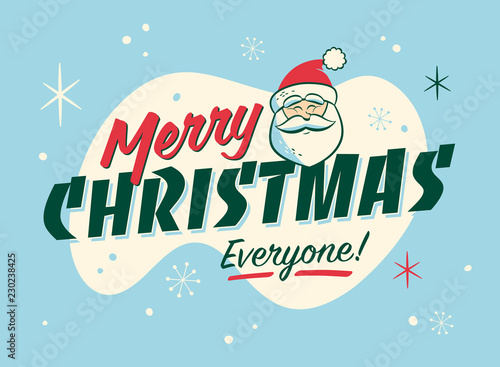 Vintage Style Christmas Postcard. Merry Christmas Everyone! - Editable EPS10.