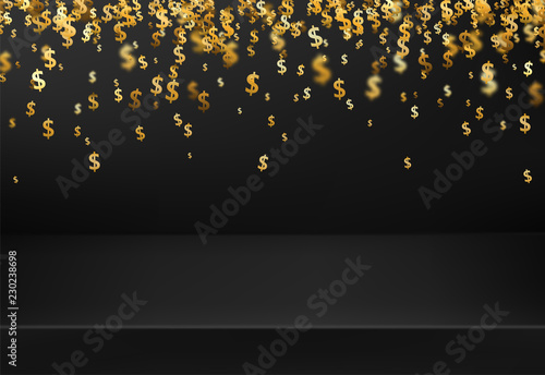 Black financial background with golden shiny dollar signs.