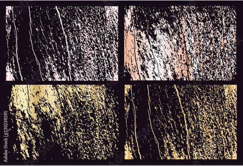 Set of grunge gold texture. Golden texture isolated on black background. Vector Illustration.
