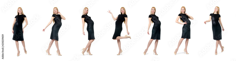 Pretty pregnant woman in black dress isolated on white Pretty pregnant woman in black dress isolated on white