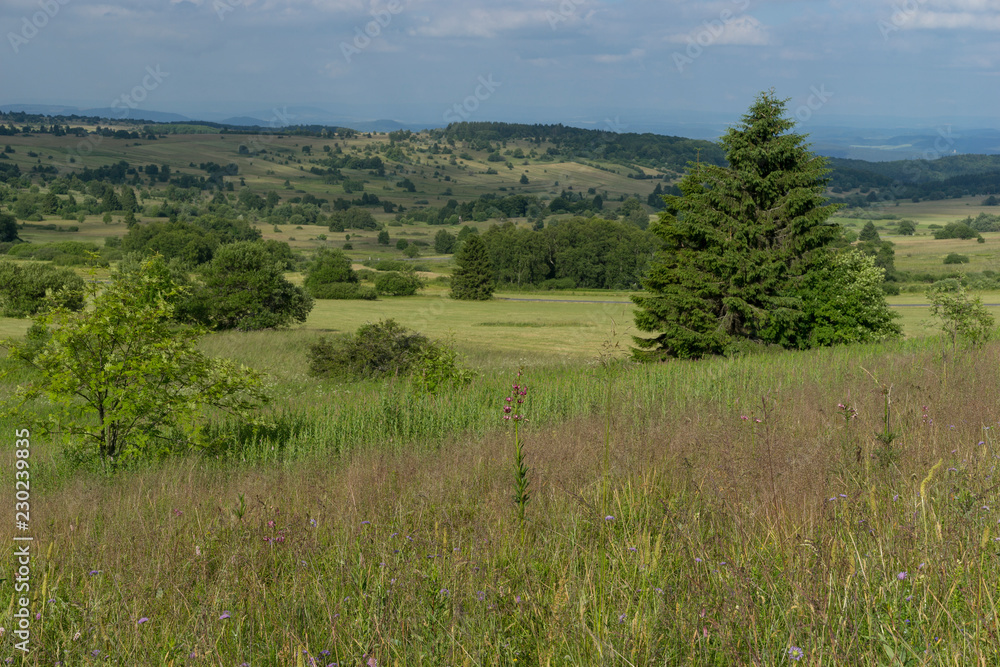 Landschaft um den Heidelstein in der Rhön, Biosphärenreservat Rhön, Unterfranken, Franken, Bayern, Deutschland Landschaft um den Heidelstein in der Rhön, Biosphärenreservat Rhön, Unterfranken, Franken, Bayern, Deutschland