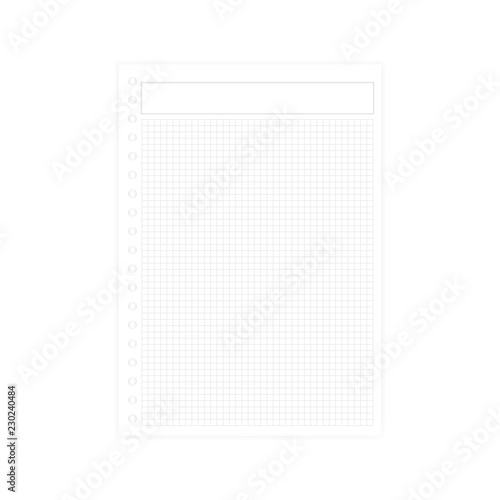 Sheet of hole punched A4 squared paper with header mockup