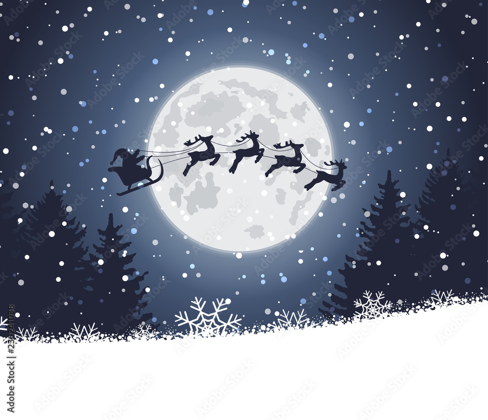 Winter christmas forest with Santa Claus rides Winter christmas forest with Santa Claus rides