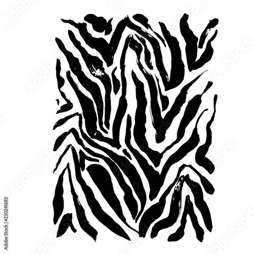 Brush painted zebra pattern. Black and white stripes grunge background.