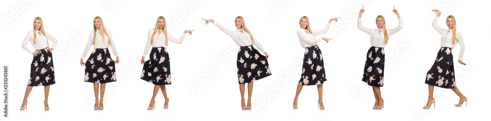 Pretty girl in black skirt with flowers isolated on white Pretty girl in black skirt with flowers isolated on white