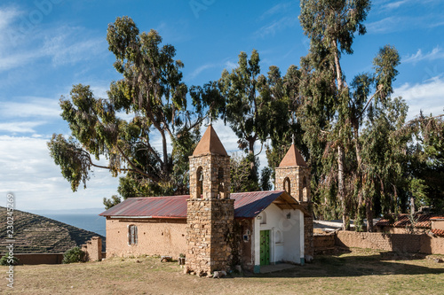 The church at the Yumani community on the Isla Del Sol on Lake Titicaca photo