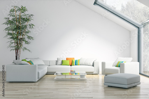 large luxury modern bright interiors Living room illustration 3D rendering computer digitally generated image