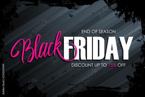 Black Friday Sale banner with brush stroke background and hand lettering text design for black friday shopping, business, discount promotion and advertising. Vector illustration.
