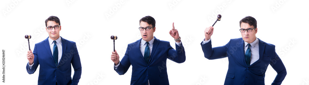 Lawyer law student with a gavel isolated on white background Lawyer law student with a gavel isolated on white background