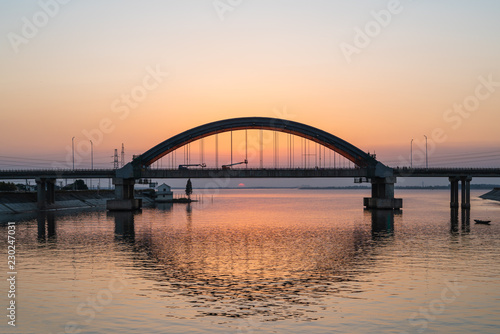 Cable bridge with sunset in Nanjing