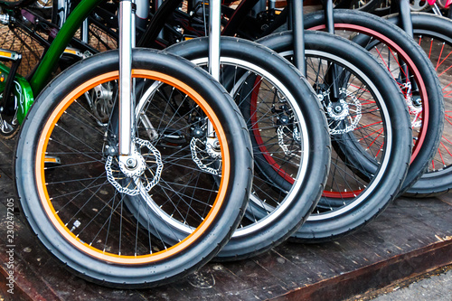 Bike wheels close up
