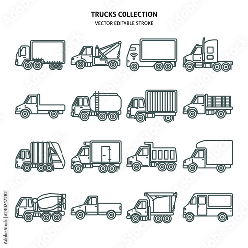 Truck icons set in thin line style