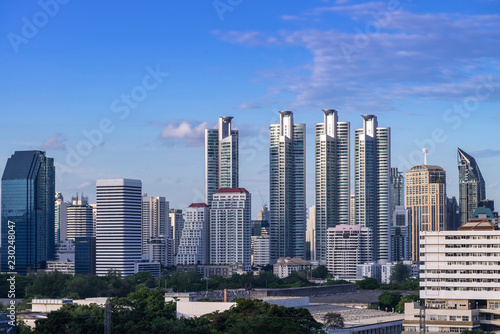 cityscape of Bangkok city skyline with blue sky background  Bangkok city is modern metropolis of Thailand and favorite of tourists