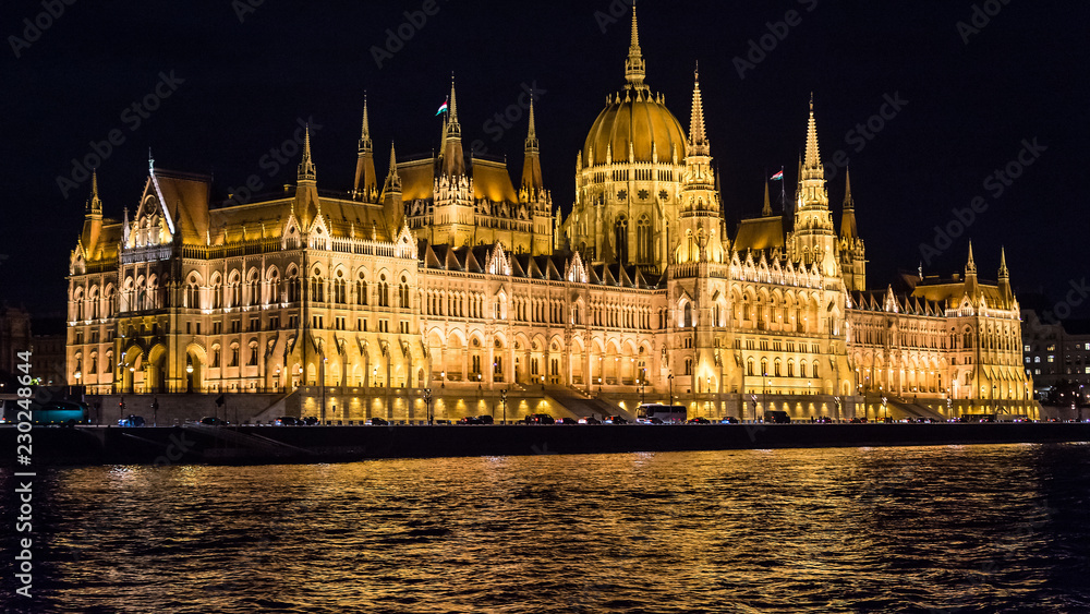 Parliament of Budapest seen from the Danube river