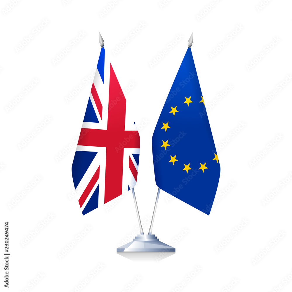 Fototapeta premium Brexit concept. Flags of Great Britain and European Union isolated on white background. Vector illustration
