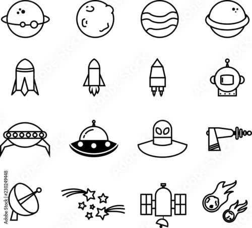 Set icone spazio, universo e alieni photo