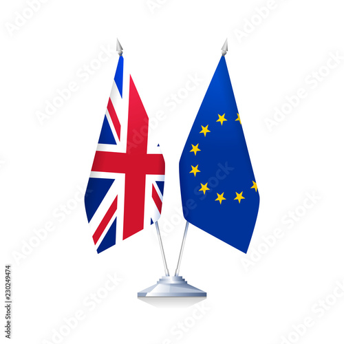 Brexit concept. Flags of Great Britain and European Union isolated on white background. Vector illustration