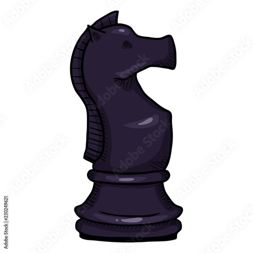 Vector Single Cartoon Illustration - Black Knight Chess Figure.