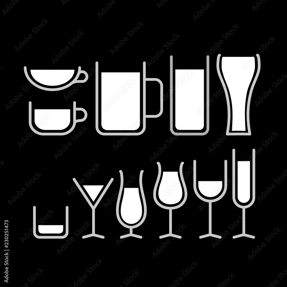 Set of simple beverage glass icon