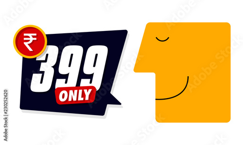 Only for 399. Vector illustration badges of under rupees 399 price tag. Round flat design labels, Business shopping concept. 