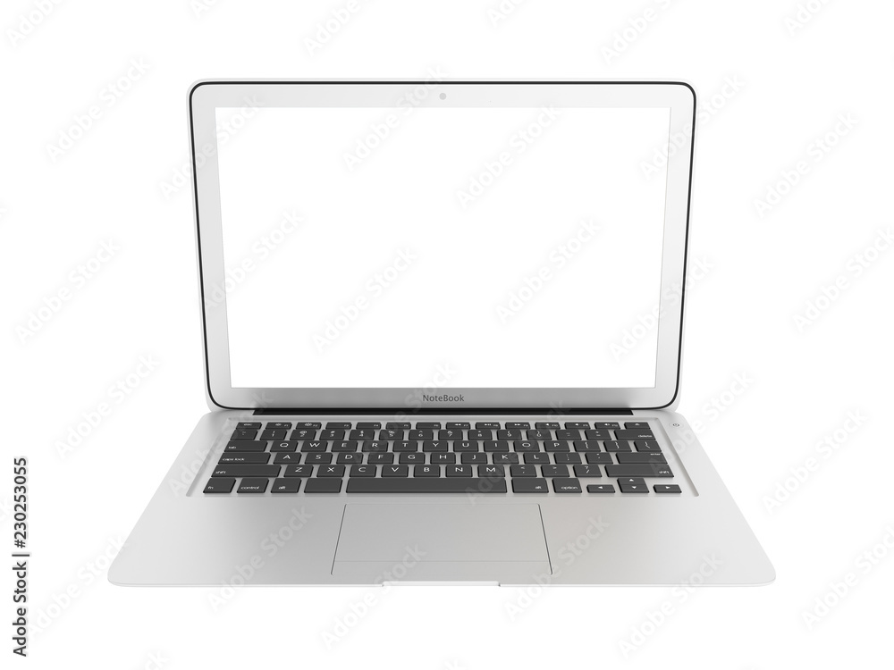 Modern laptop with empty screen isolated on white background 3d without shadow Modern laptop with empty screen isolated on white background 3d without shadow