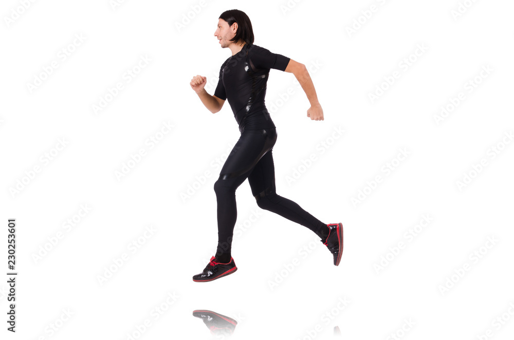 Young man doing exercises isolated on white Young man doing exercises isolated on white