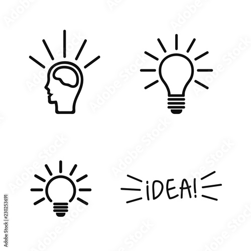 Set of light bulb line icons. Collection of  Idea icons. Start up signs. Vector illustration.