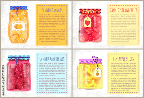 Canned Oranges Strawberries Vector Illustration