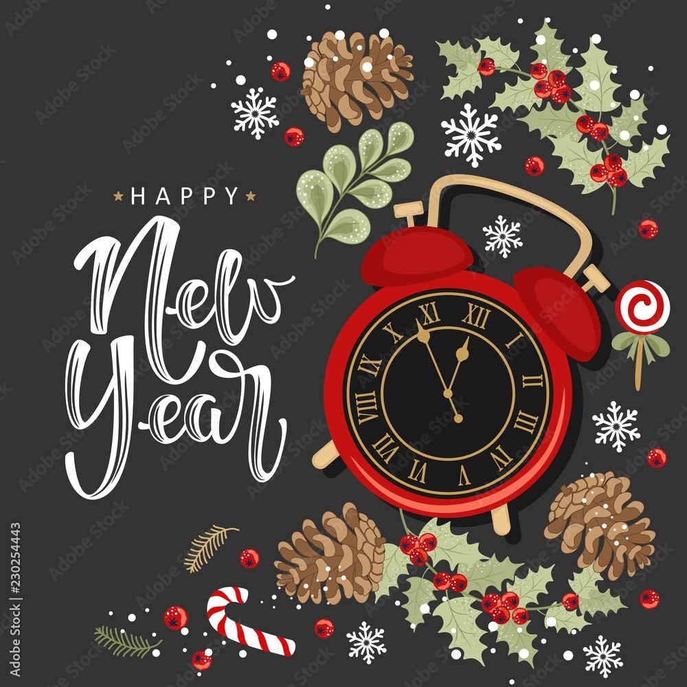 Vector greeting cards. The Inscription Happy New Year . Handwritten ...