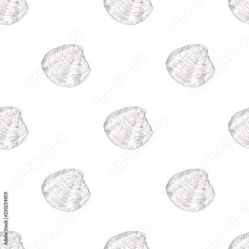 Hand drawn vector illustrations - seamless pattern of seashells. Marine background. Perfect for invitations, greeting cards, posters, prints, banners, flyers etc